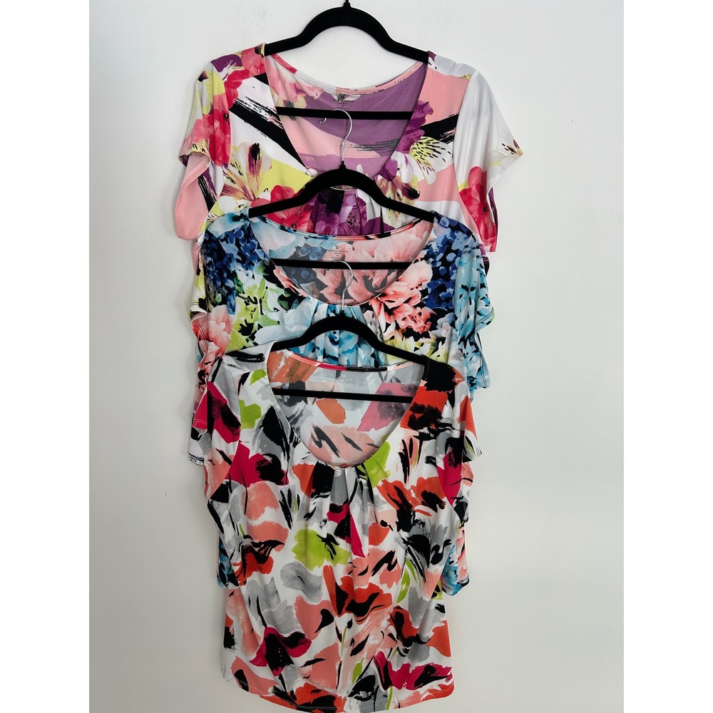 Worthington Woman Lot of 3 Floral Abstract Scoop Neck Pleated Tops 1X Multi